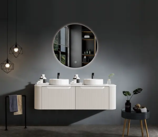 Rome Fluted 1500mm Wall-hung Cabinet with White Quartz stone top - Image 3