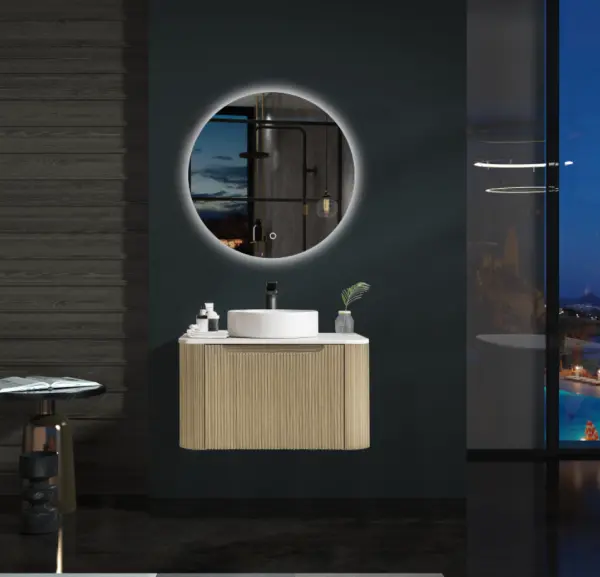 Rome Fluted 750mm Wall Hung Cabinet with White Quartz stone top - Image 4