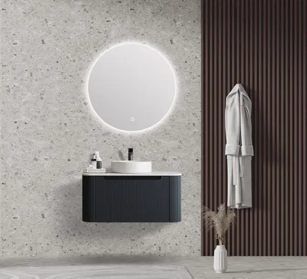 Rome Fluted 900mm Wall Hung Cabinet with White Quartz stone top - Image 4