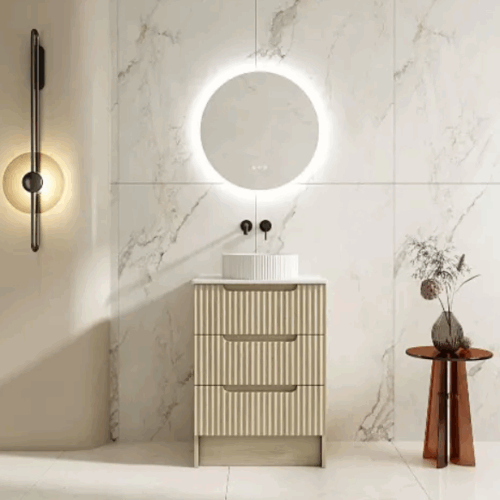 Rhea 600mm Fluted Freestanding Vanity Natural Oak with Stone Top (no basin)