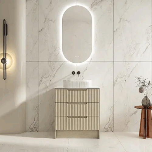 Rhea 750mm Fluted Freestanding Vanity Natural Oak with 750mm Stone Top (no basin)