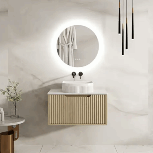 Rhea 750mm Fluted Wall Hung Vanity Natural Oak with 750mm Stone Top (no basin)