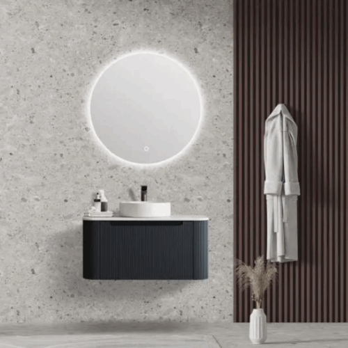 Rome Fluted 900mm Wall Hung Cabinet with White Quartz stone top