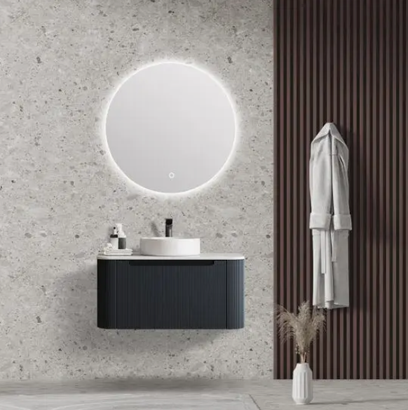 Rome Fluted 900mm Wall Hung Cabinet with White Quartz stone top