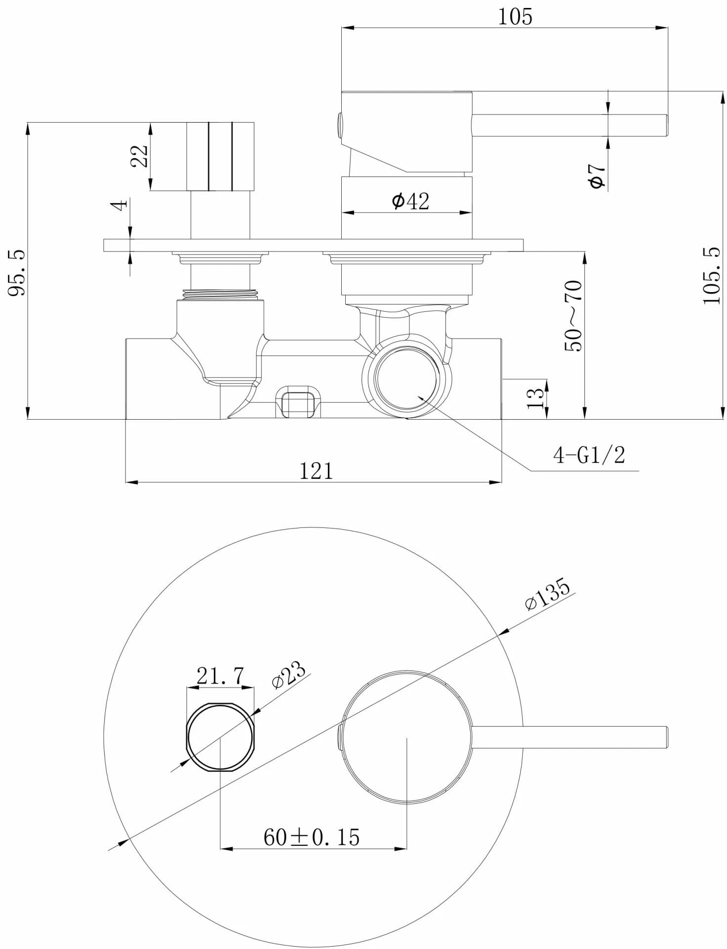 Otus Slimline Wall Mixer with Diverter Rough in Body - Image 2